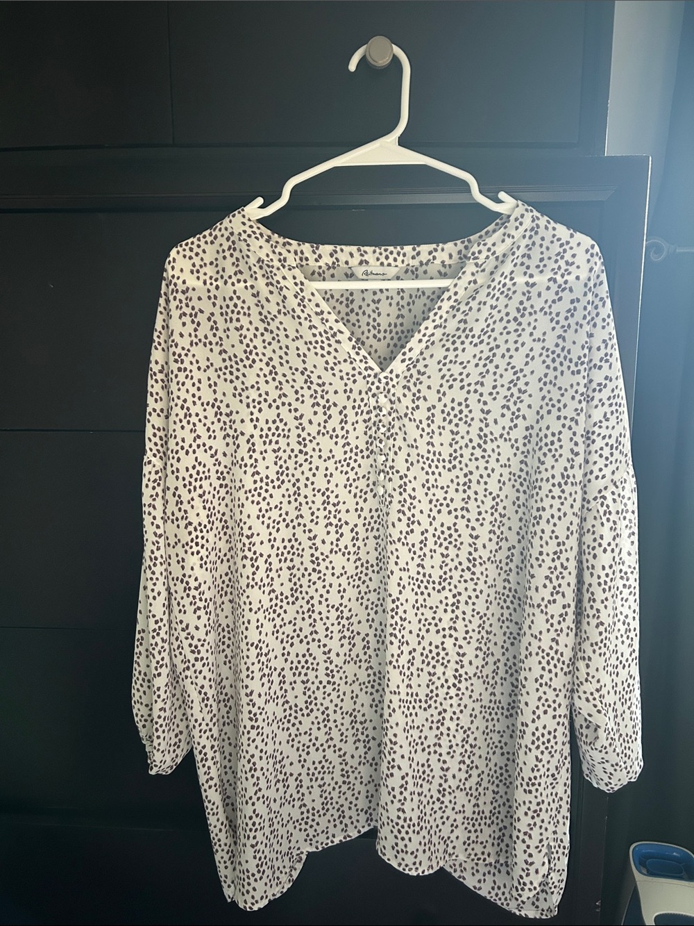 Reitmans White Blouse with Black Dot Print